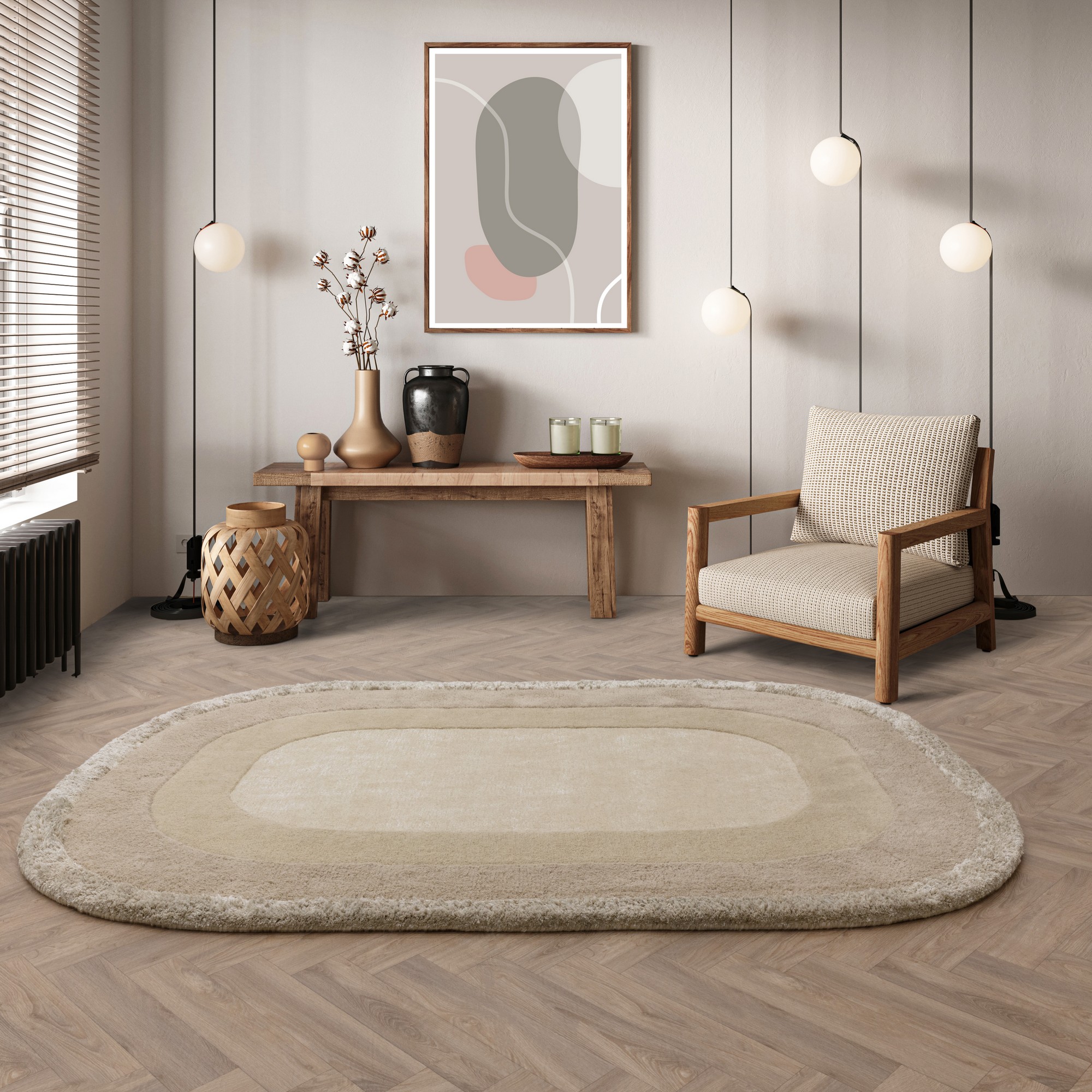 Halo Curved Modern Wool Carved Rugs In Calico Neutral