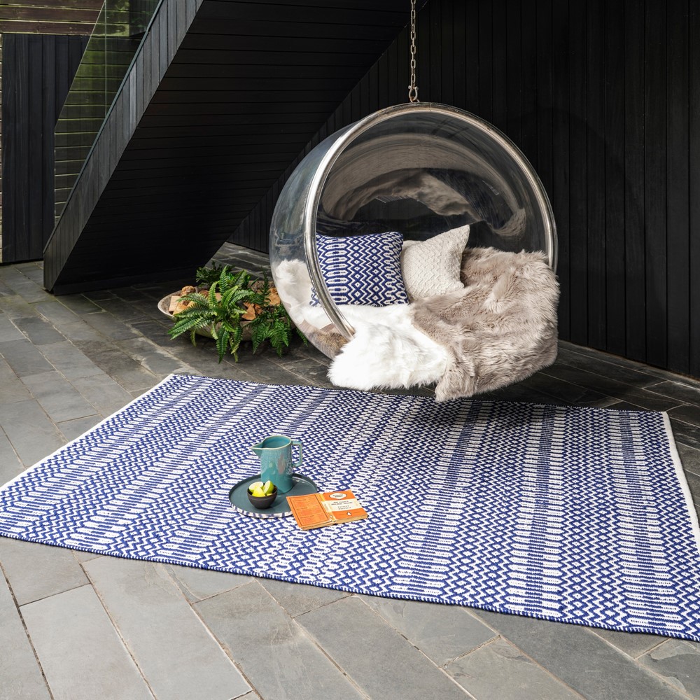 Halsey Geometric Outdoor Rugs in Blue