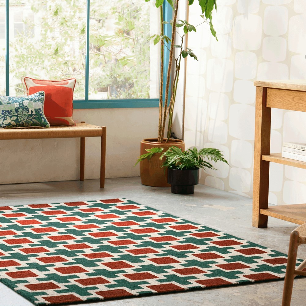 Hatch Geometric Rugs 124903 by Scion in Rust Orange