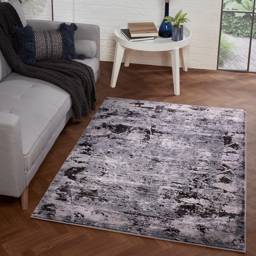 Arabella Hazy Abstract Distressed Modern Rug in Blue