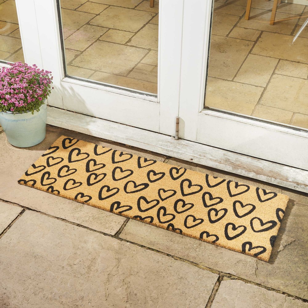 Hearts Coir Runner Mat in Natural buy online from the rug seller uk