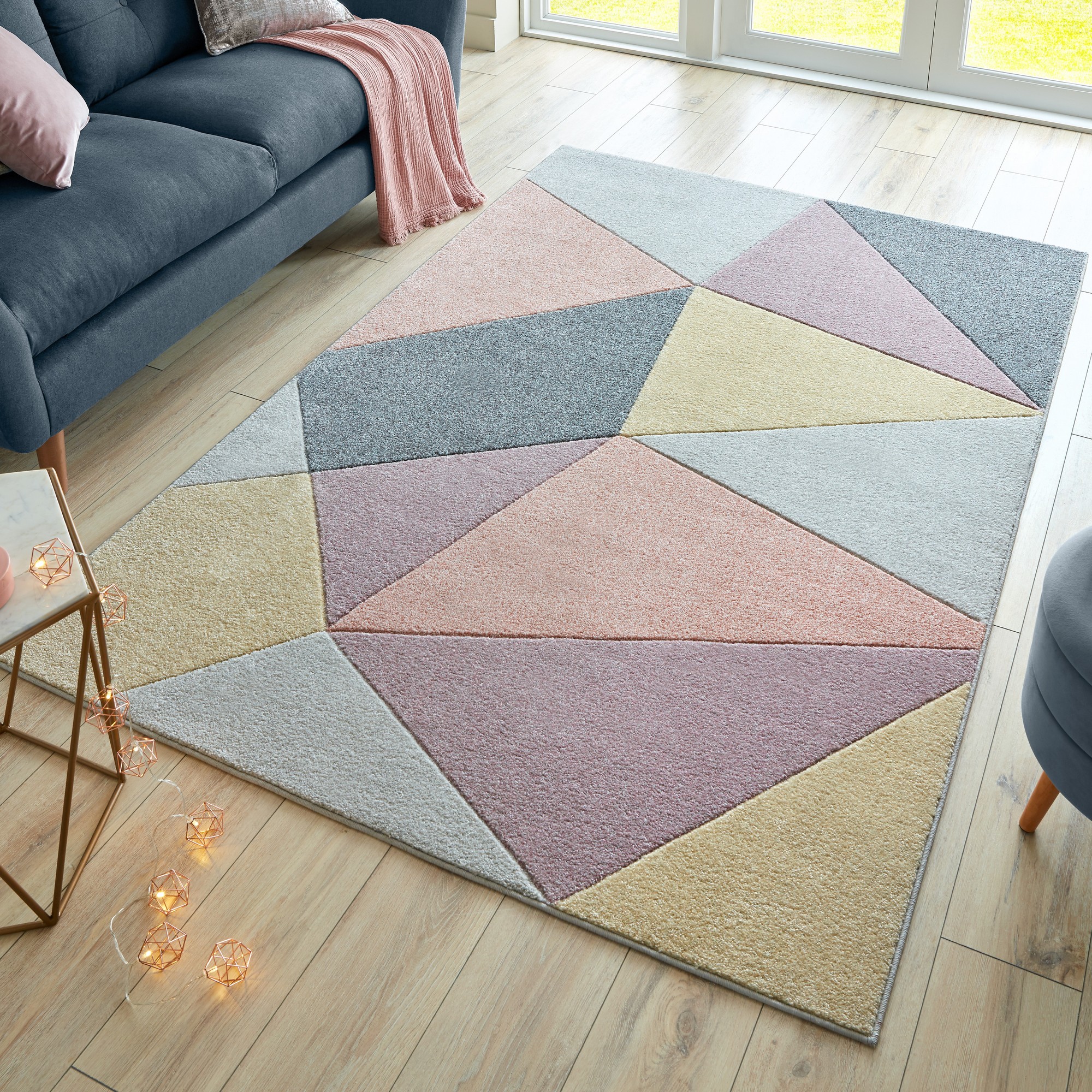 Heidi Multicoloured Pastel Pink Geometric Modern Rugs