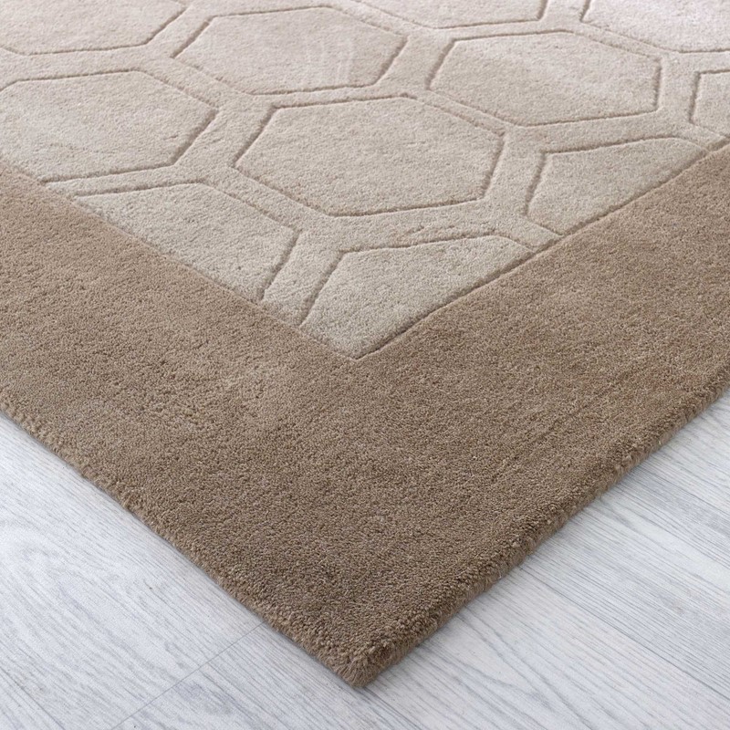 Hex Border Geometric Wool Rugs in Beige buy online from the rug seller uk