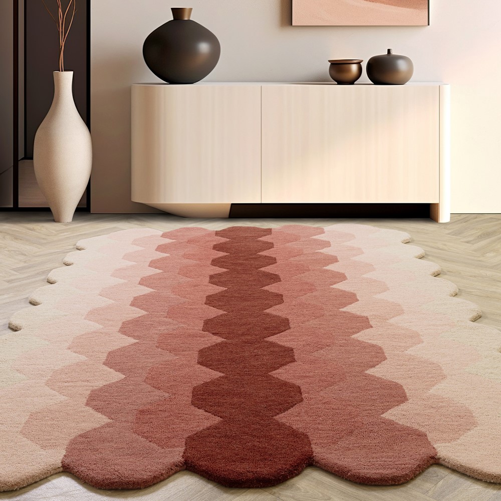 Hive Modern Geometric Ombre Wool Rugs in Pink