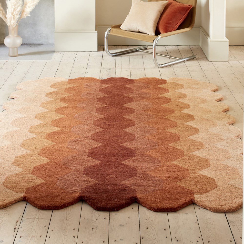 Hive Modern Geometric Ombre Wool Rugs in Rust Brown