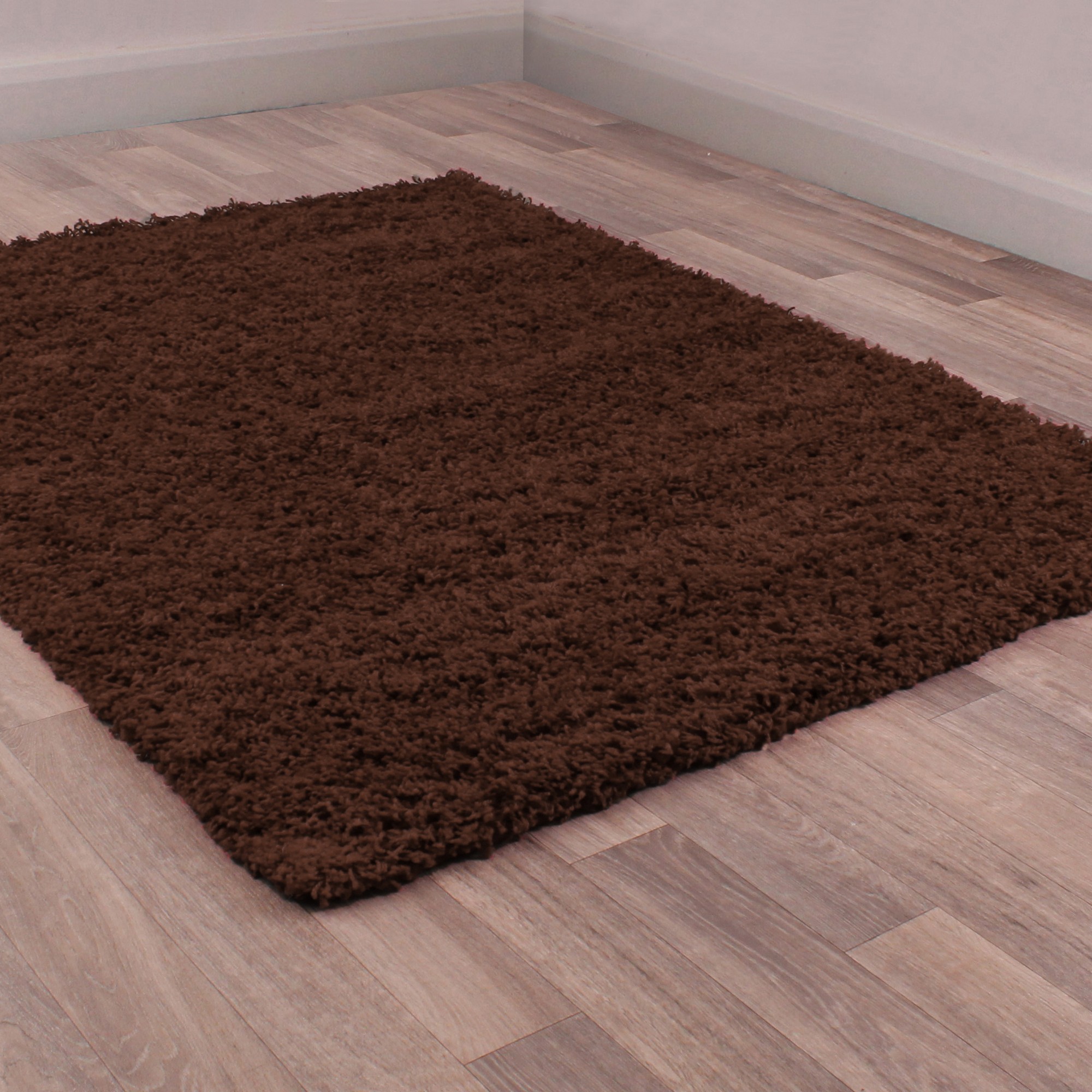 Indulgence Plain Shaggy Rugs In Chocolate Brown