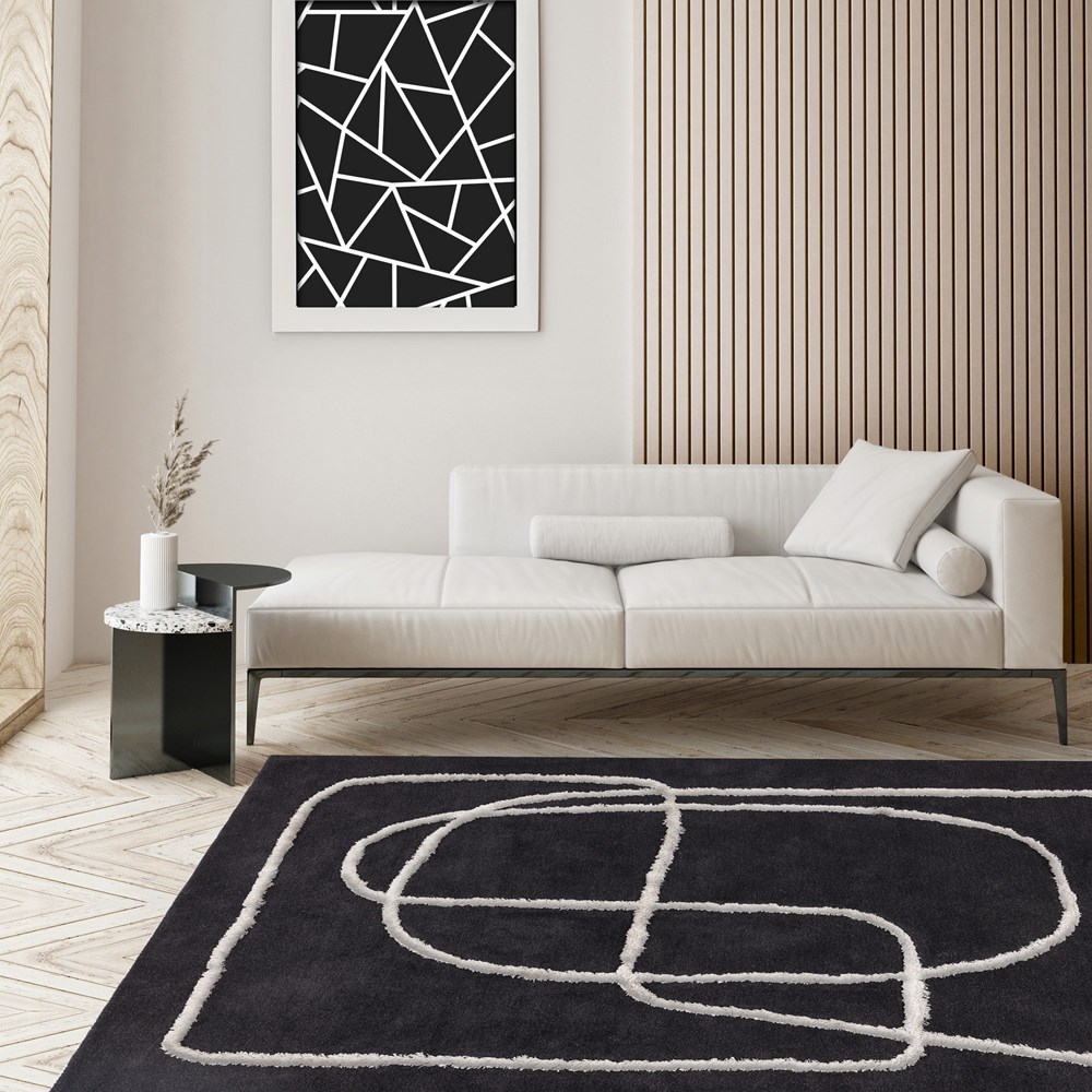 Infinity Modern Wool Abstract Textured Rug in Charcoal Grey