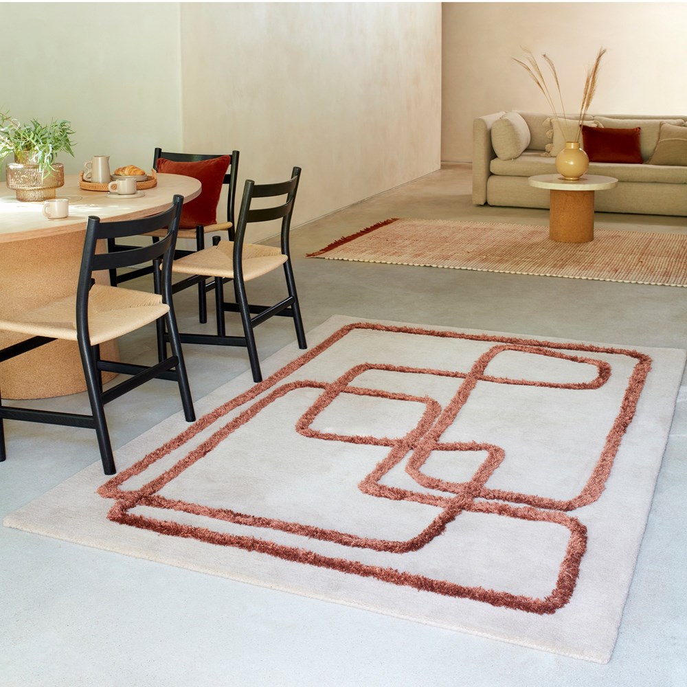 Infinity Modern Wool Abstract Textured Rug in Copper Brown