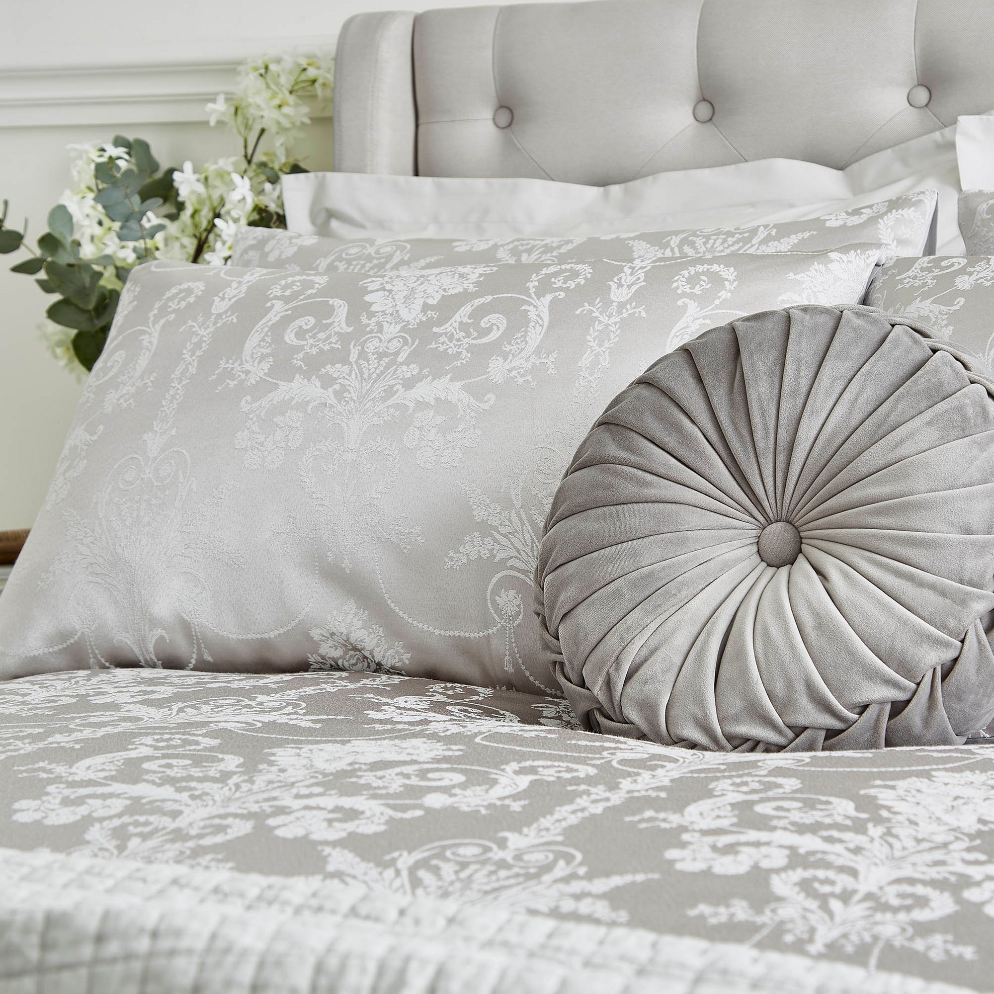 laura grey jacquard bedding