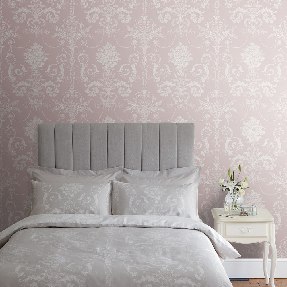 purple damask wallpaper bedroom