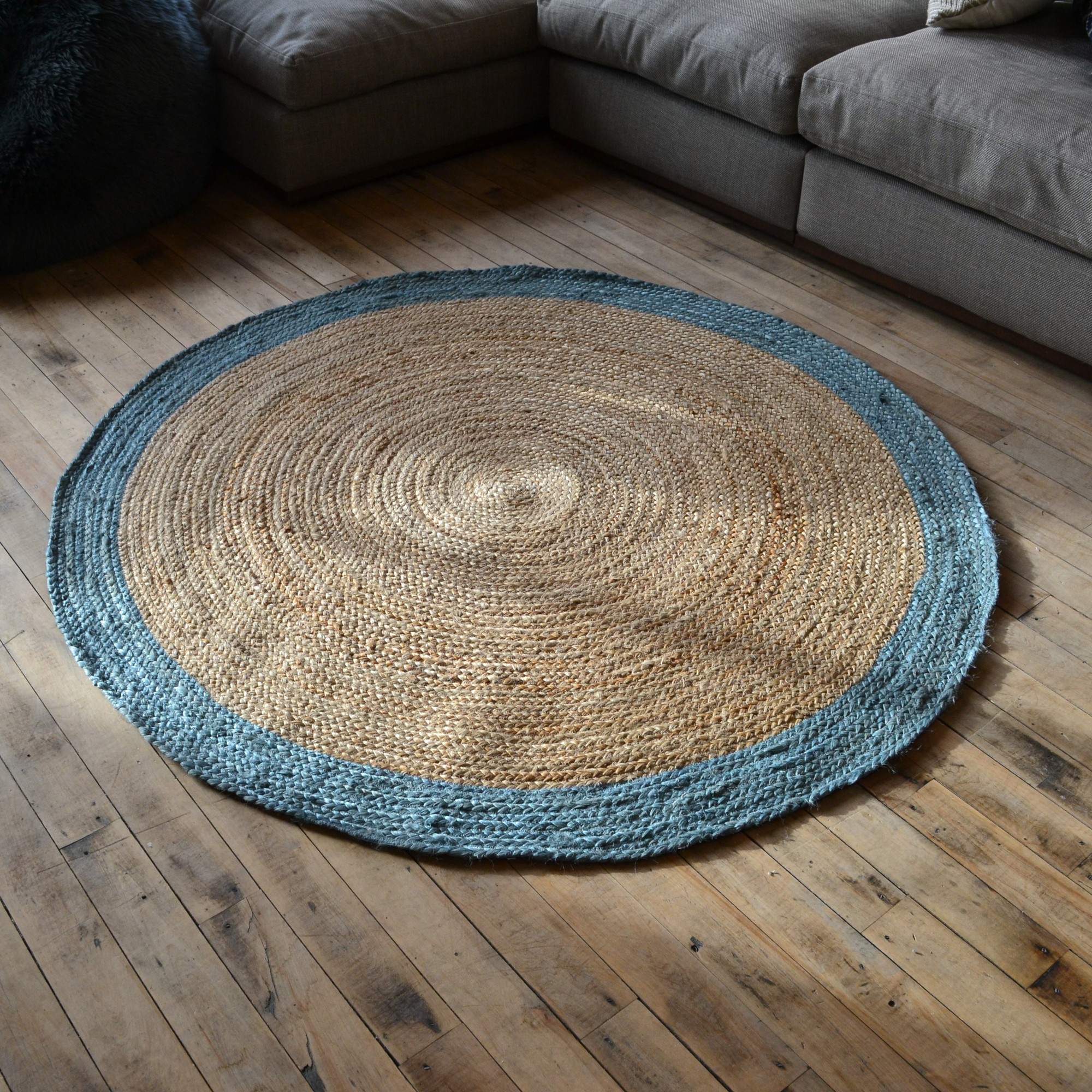 Jute Bordered Circle Rugs in Grey buy online from the rug seller uk