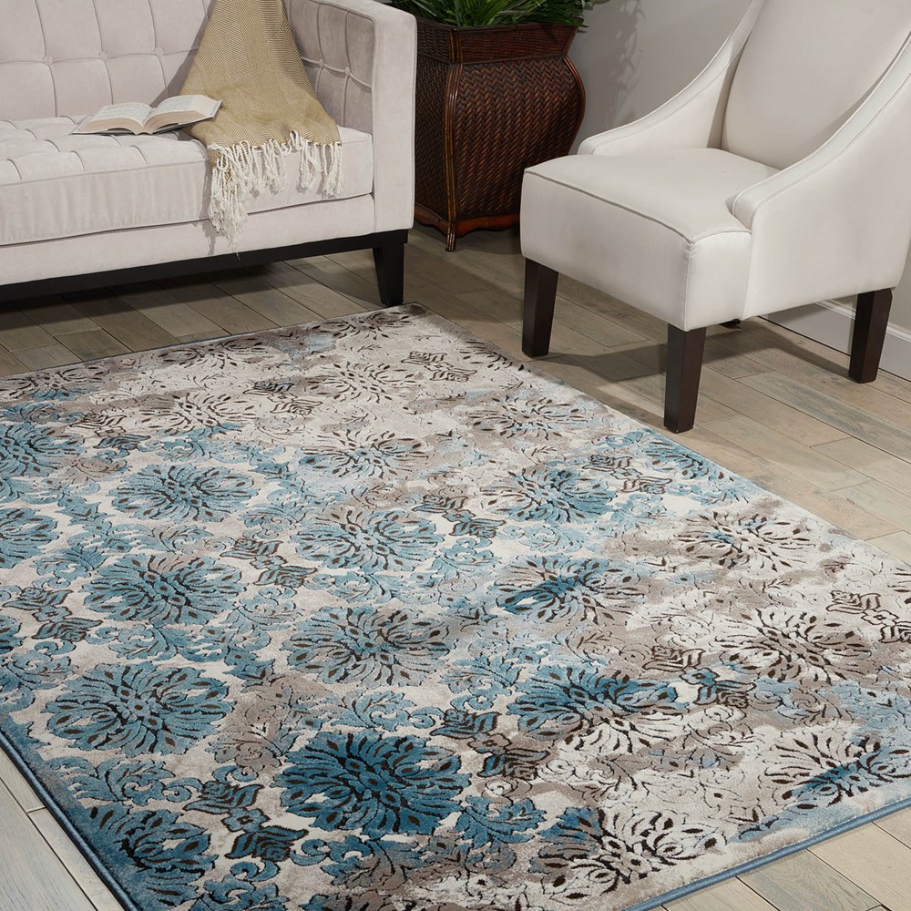 Karma Rugs KRM05 in Ivory and Blue buy online from the rug seller uk