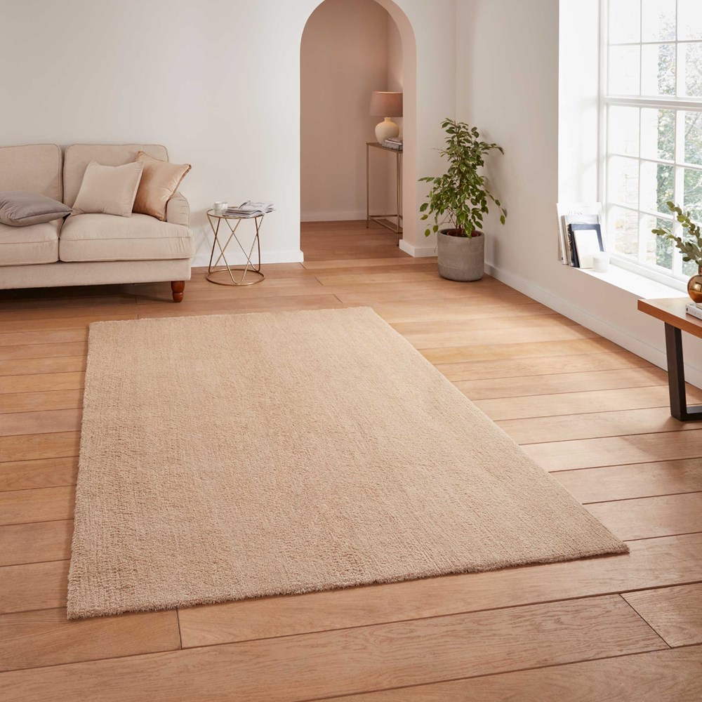 Kara Plain Shaggy Washable Rug in Beige