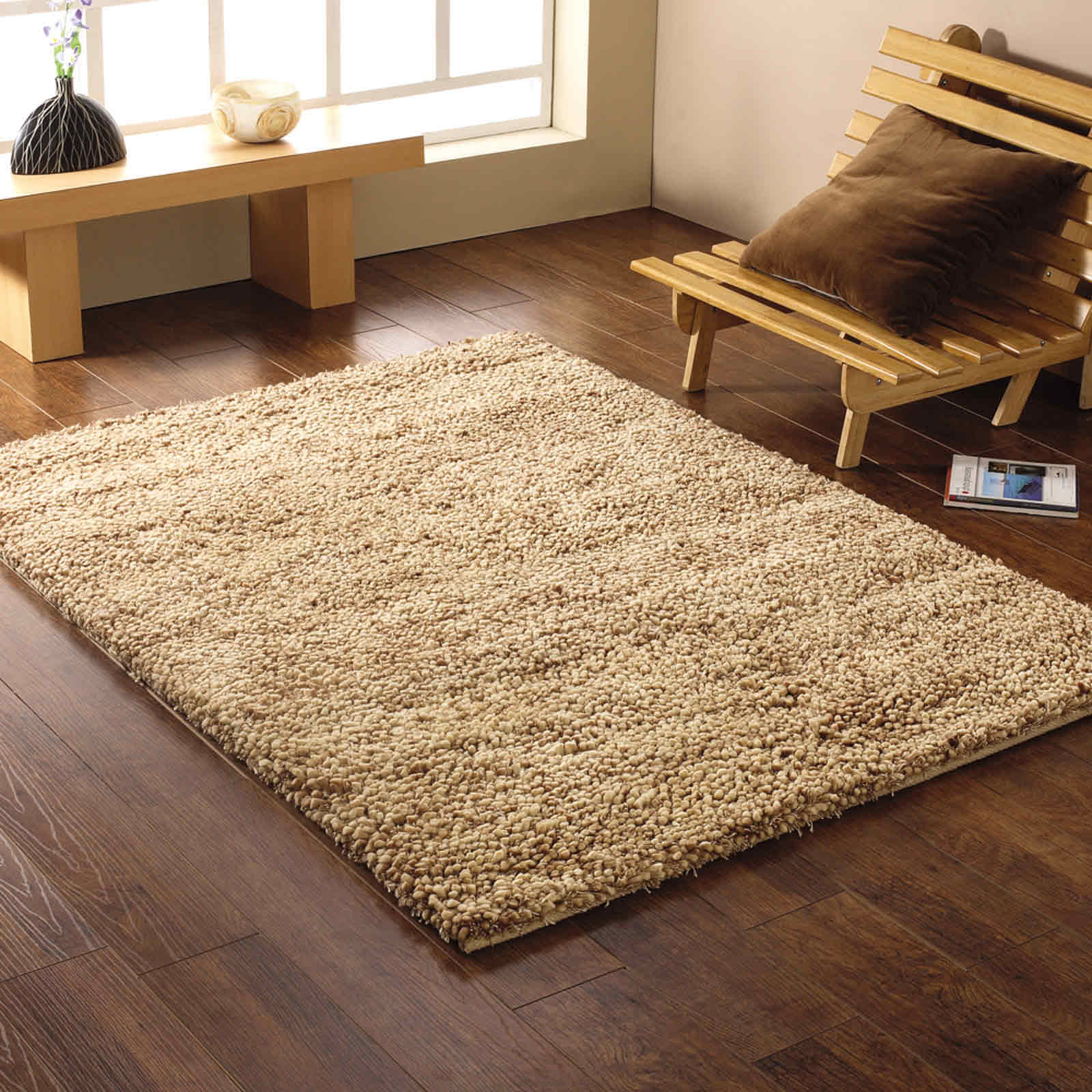 KENSINGTON RUGS PURE SHAGGY WOOL IN BEIGE Free UK Delivery The