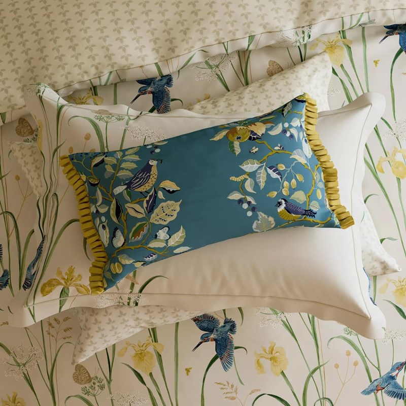 Kingfisher & Iris Cushion by Sanderson x National Trust in Azure Linen ...