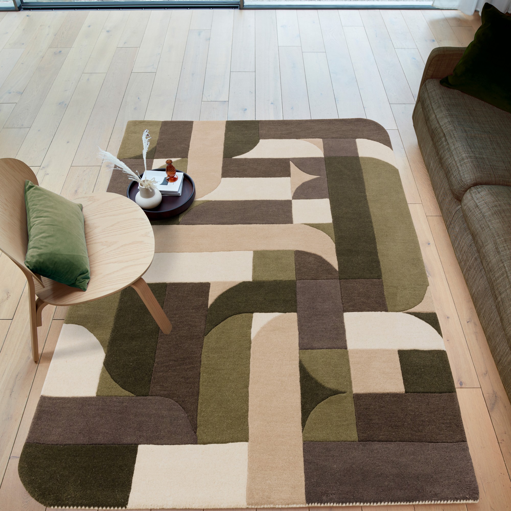 Matrix Klotski Max90 Wool Geometric Rugs In Sage Green