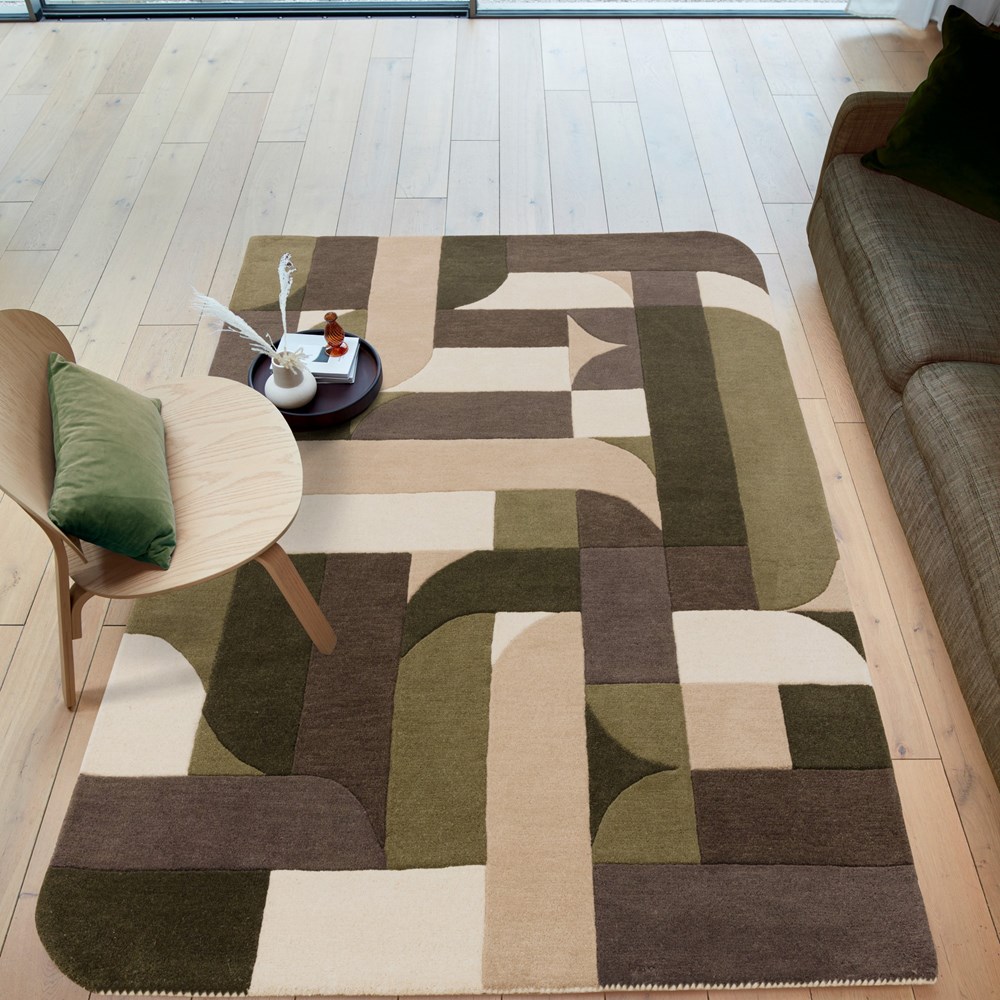 Matrix Klotski MAX90 Wool Geometric Rugs in Sage Green