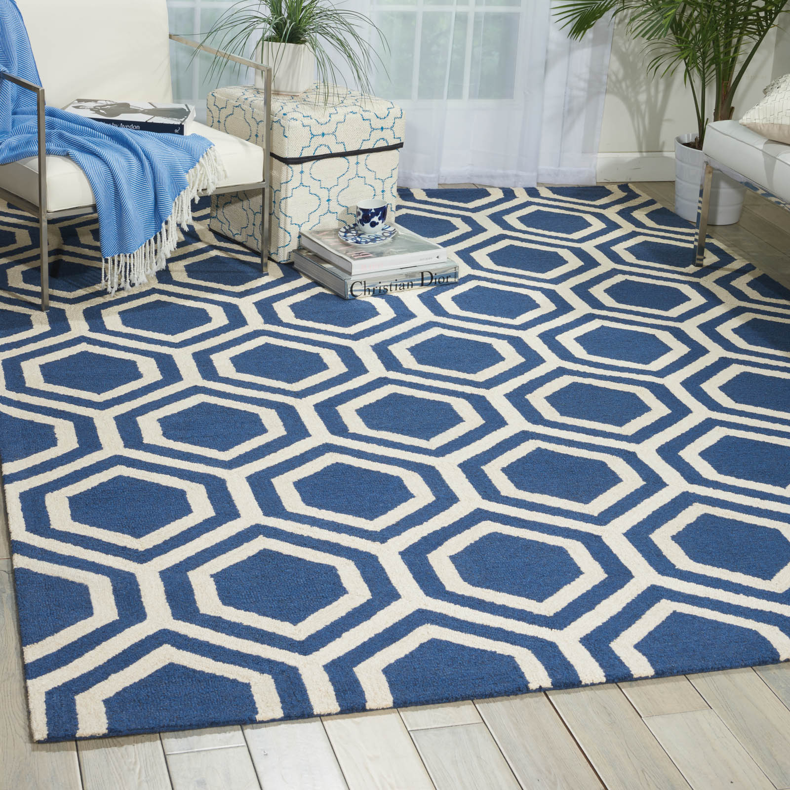 Linear Rugs LIN07 in Blue and Ivory - Free UK Delivery - The Rug Seller