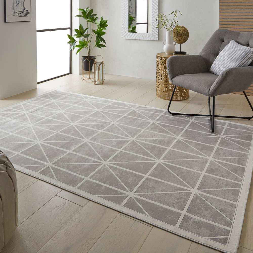 Lugano LUG02 Geometric Rugs by Concept Looms in Light Grey Anthracite