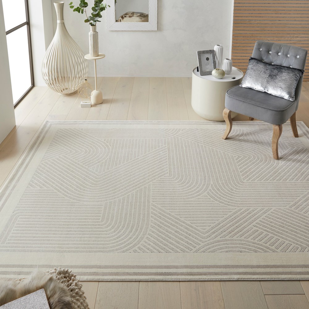 Lugano LUG05 Modern Rugs by Concept Looms in Light Grey Ivory