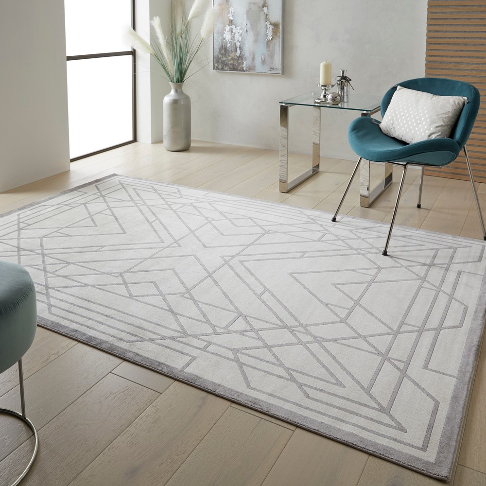 Lugano LUG07 Geometric Rugs by Concept Looms in Ivory Grey