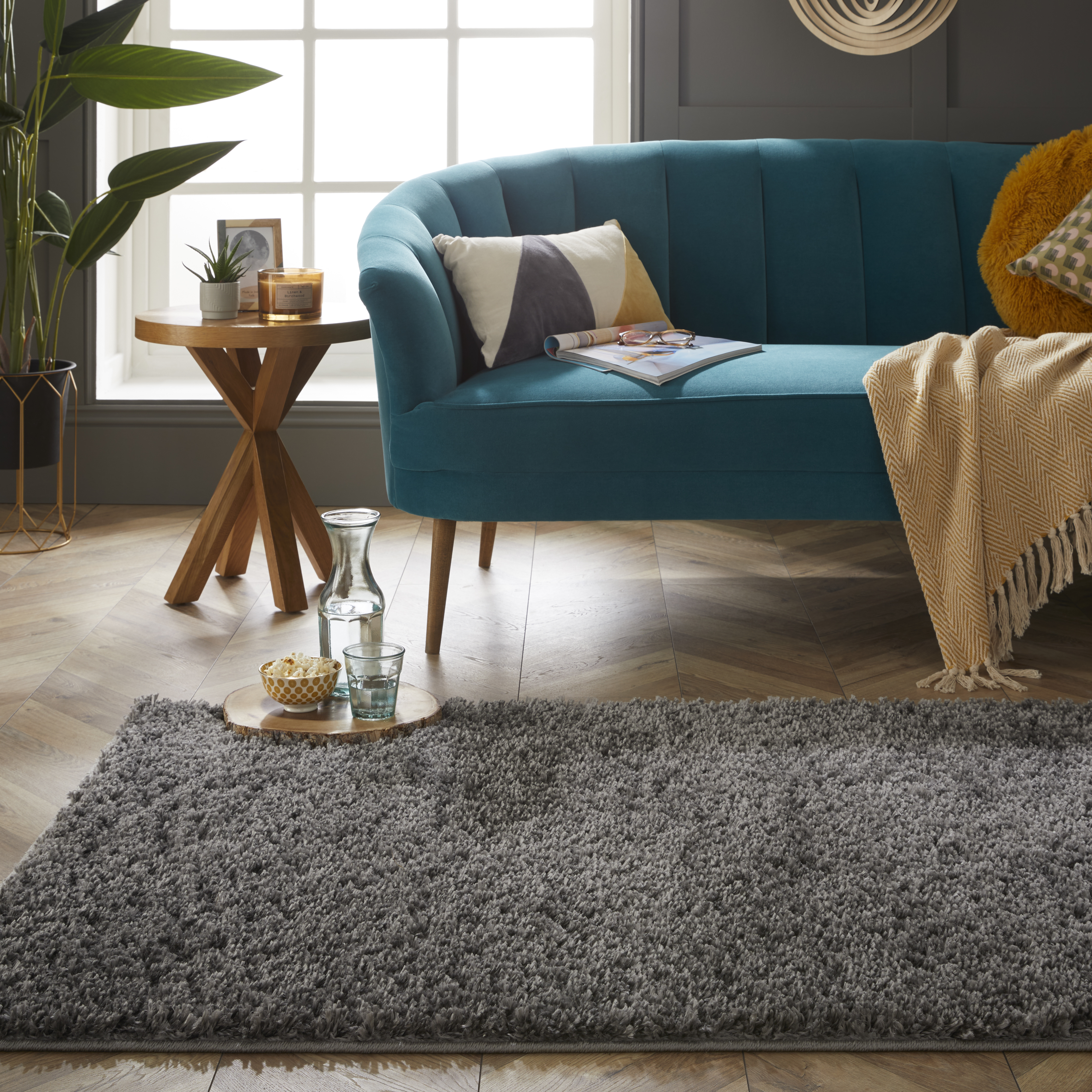 Larissa Washable Plain Shaggy Rug In Charcoal Grey