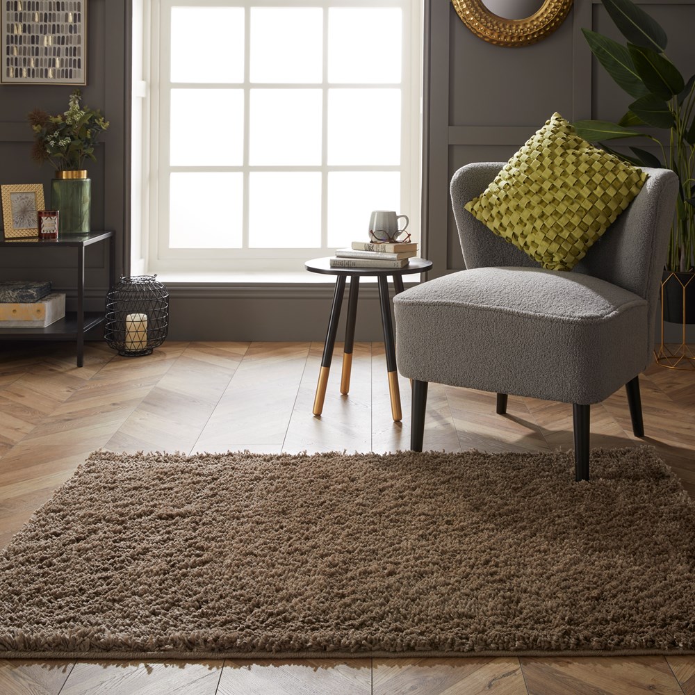 Larissa Washable Plain Shaggy Rug in Chocolate Brown