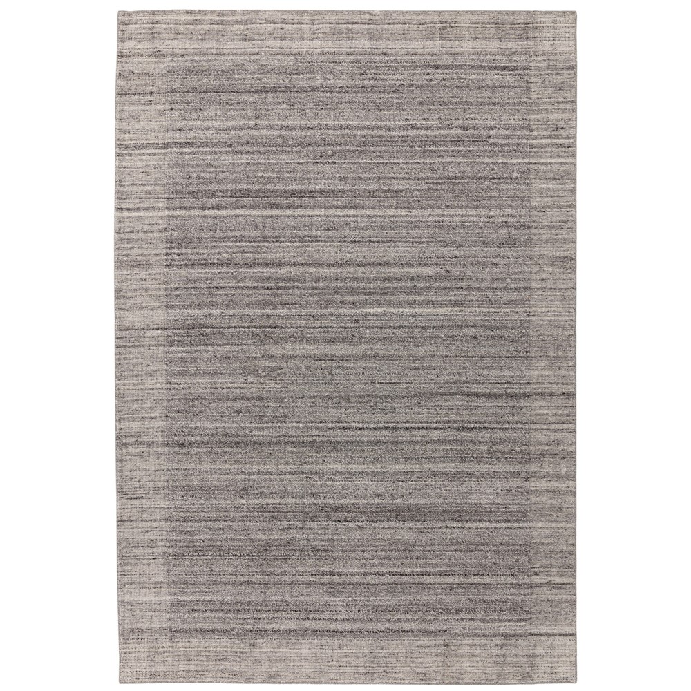 Larson Plain Boho Wool Border Rugs in Charcoal Grey