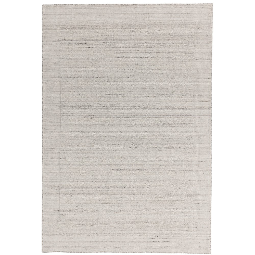 Larson Plain Boho Wool Border Rugs in Ivory White