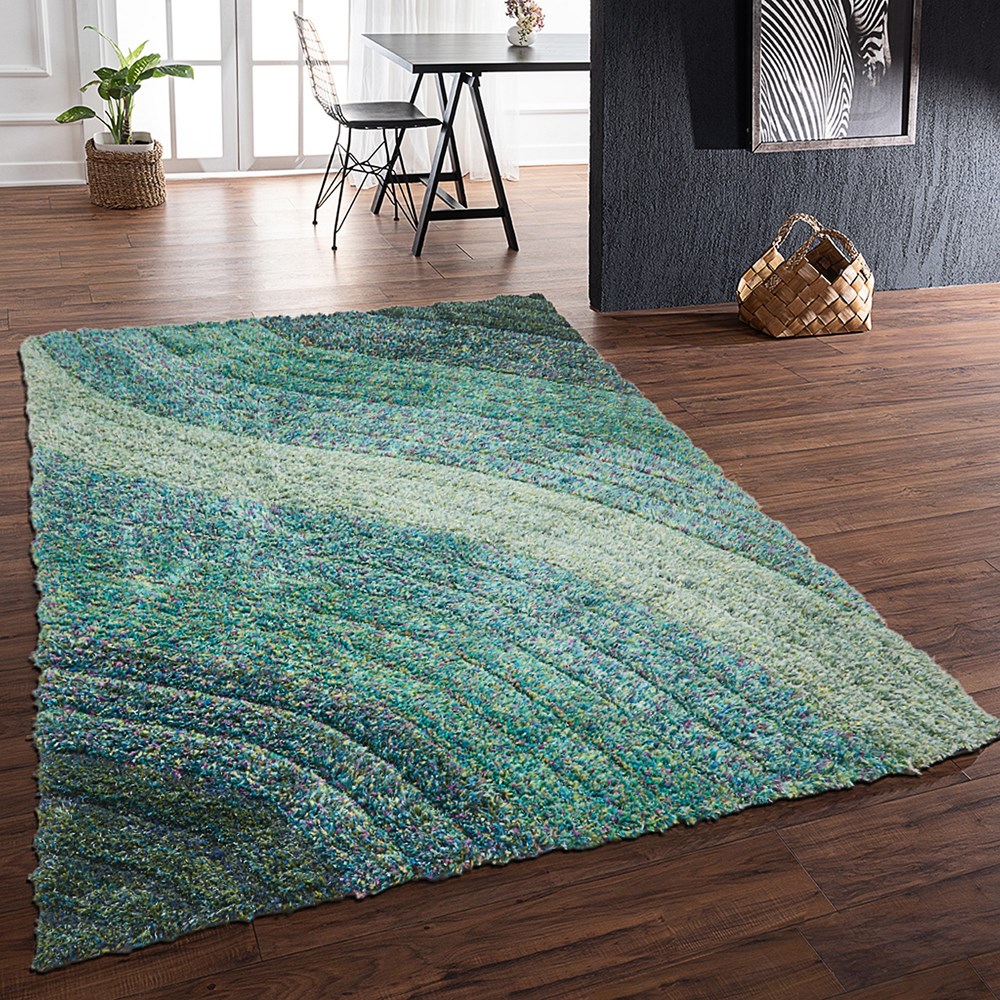 Lena 3D Shaggy Abstract Modern Rugs in Blue