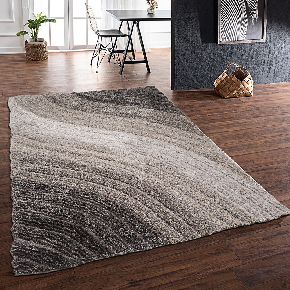 Lena 3D Shaggy Abstract Modern Rugs in Grey