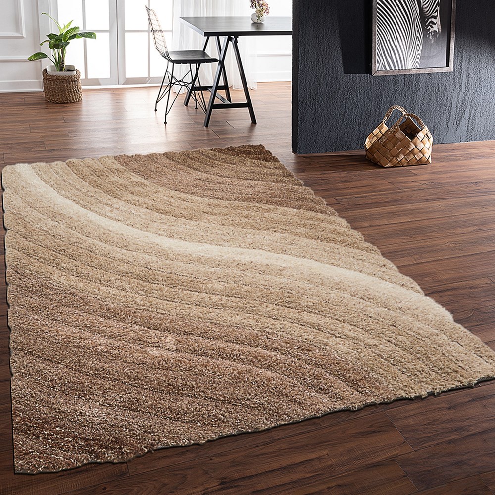 Lena 3D Shaggy Abstract Modern Rugs in Mocha Brown