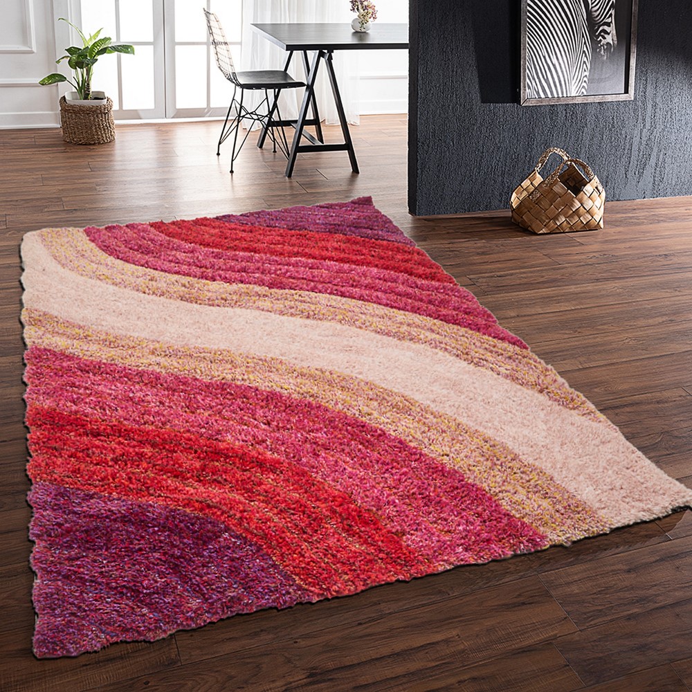 Lena 3D Shaggy Abstract Modern Rugs in Pink