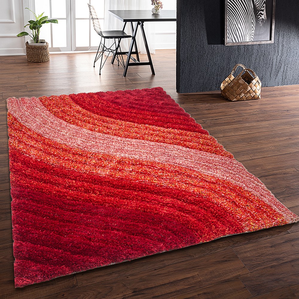 Lena 3D Shaggy Abstract Modern Rugs in Red