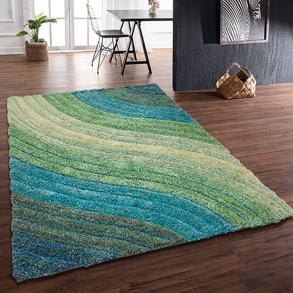 Lena 3D Shaggy Abstract Modern Rugs in Teal Blue