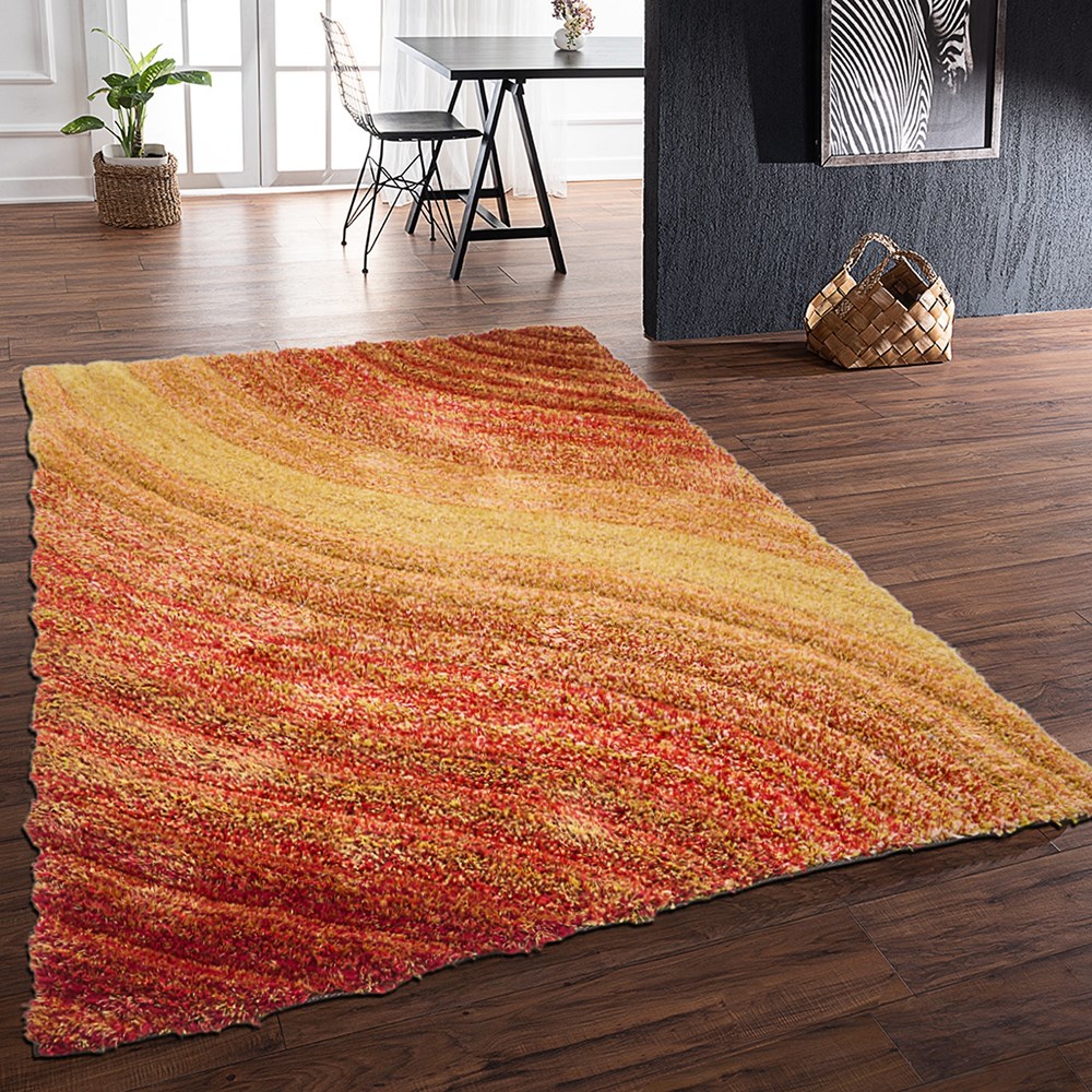 Lena 3D Shaggy Abstract Modern Rugs in Terracotta Orange