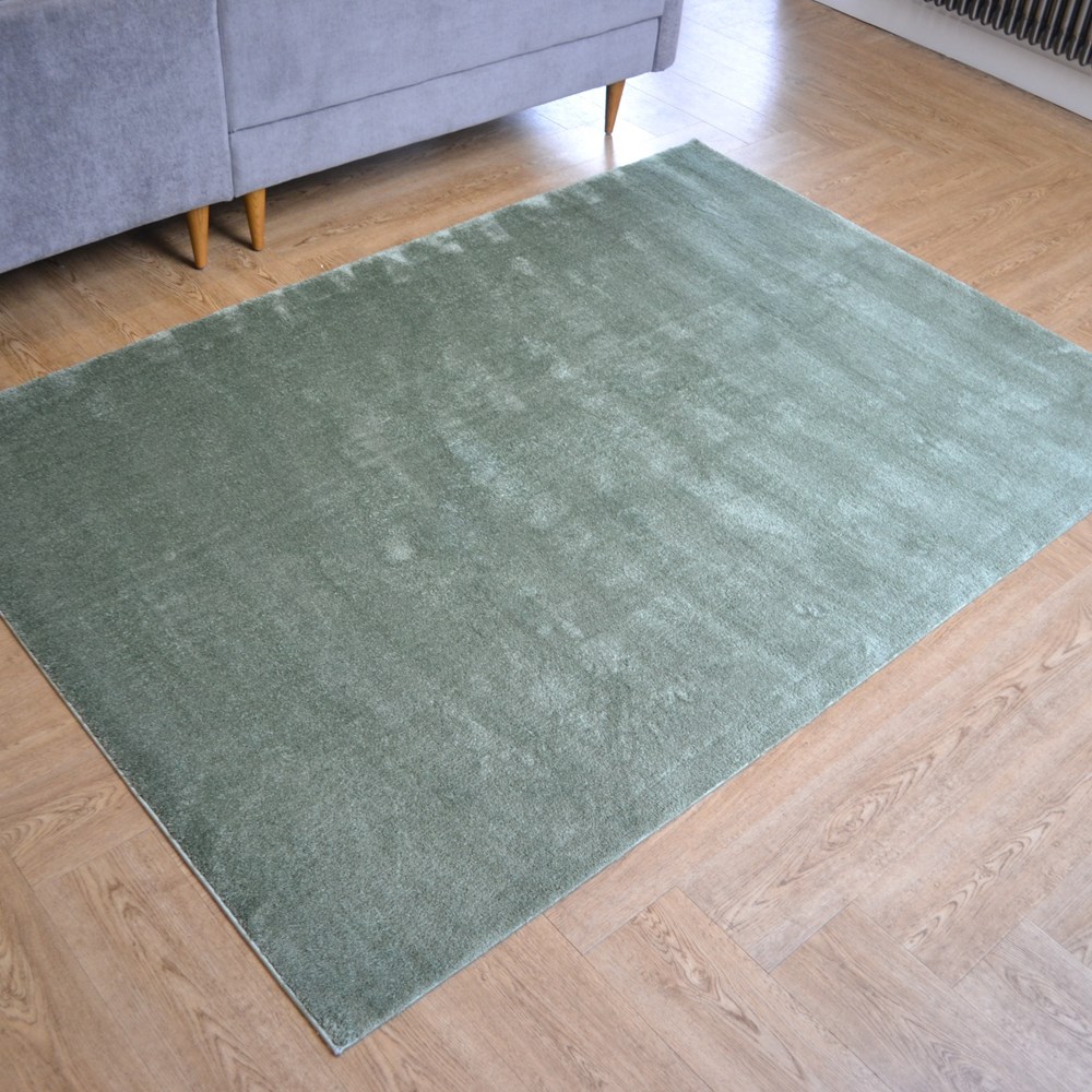 Lotus Shaggy Plain Modern Rugs in Green