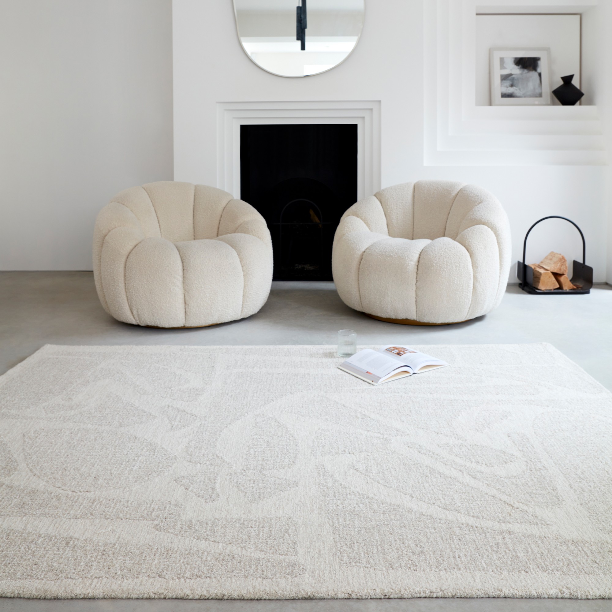 Loxley Boho Abstract Wool Modern Rugs In Chalk White