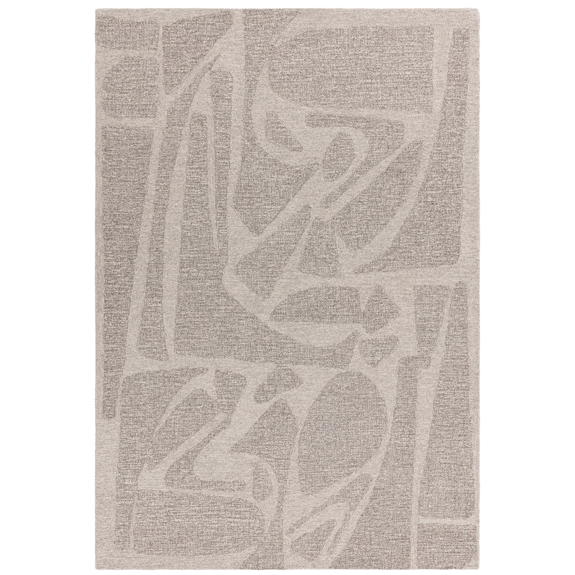 Loxley Boho Abstract Wool Modern Rugs In Stone Grey