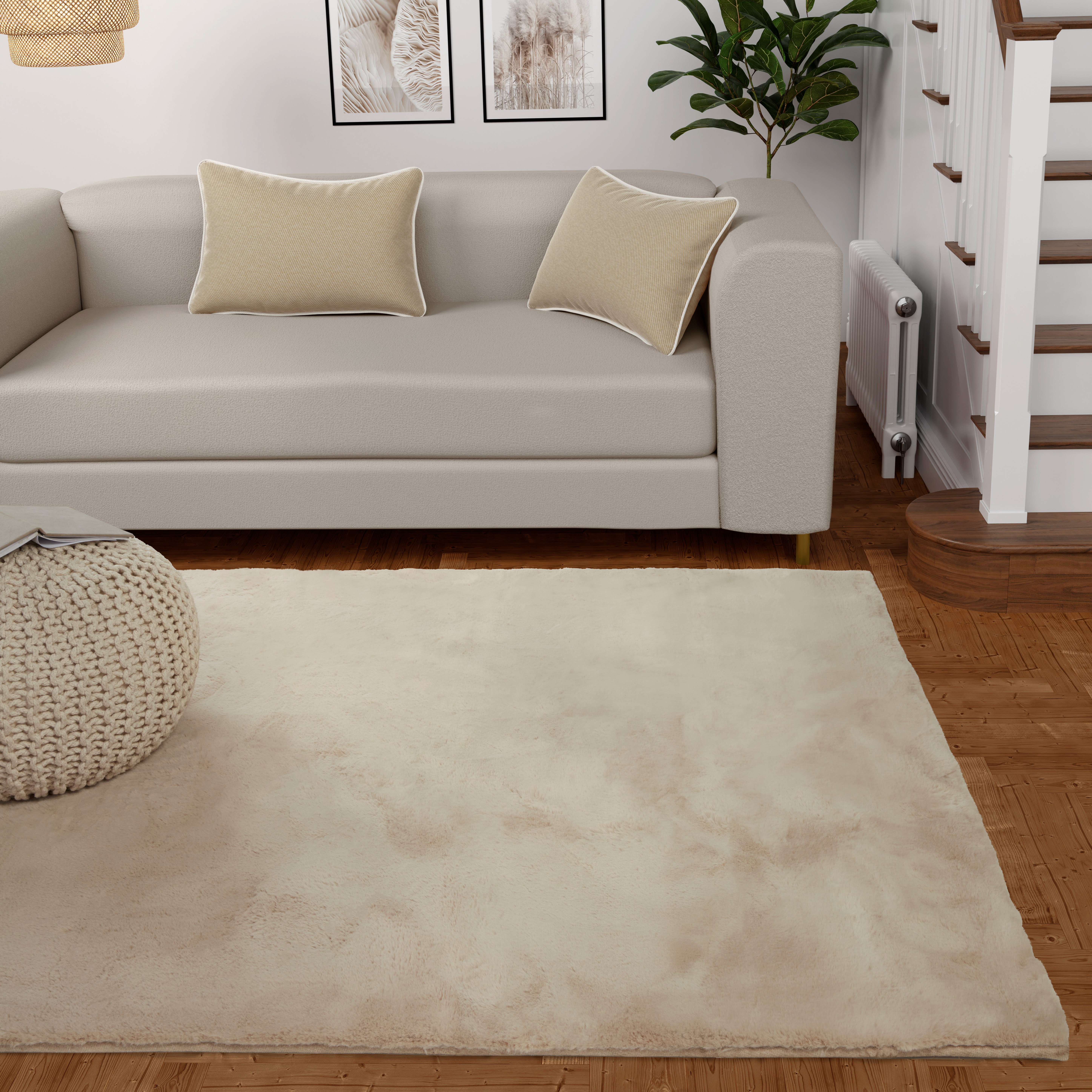 Luxe Faux Fur Rug in Ivory White buy online from the rug seller uk