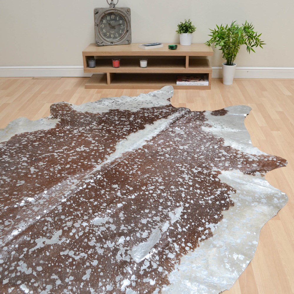 Metallic Cowhide Rugs in Brown and Silver MER69 buy online ...