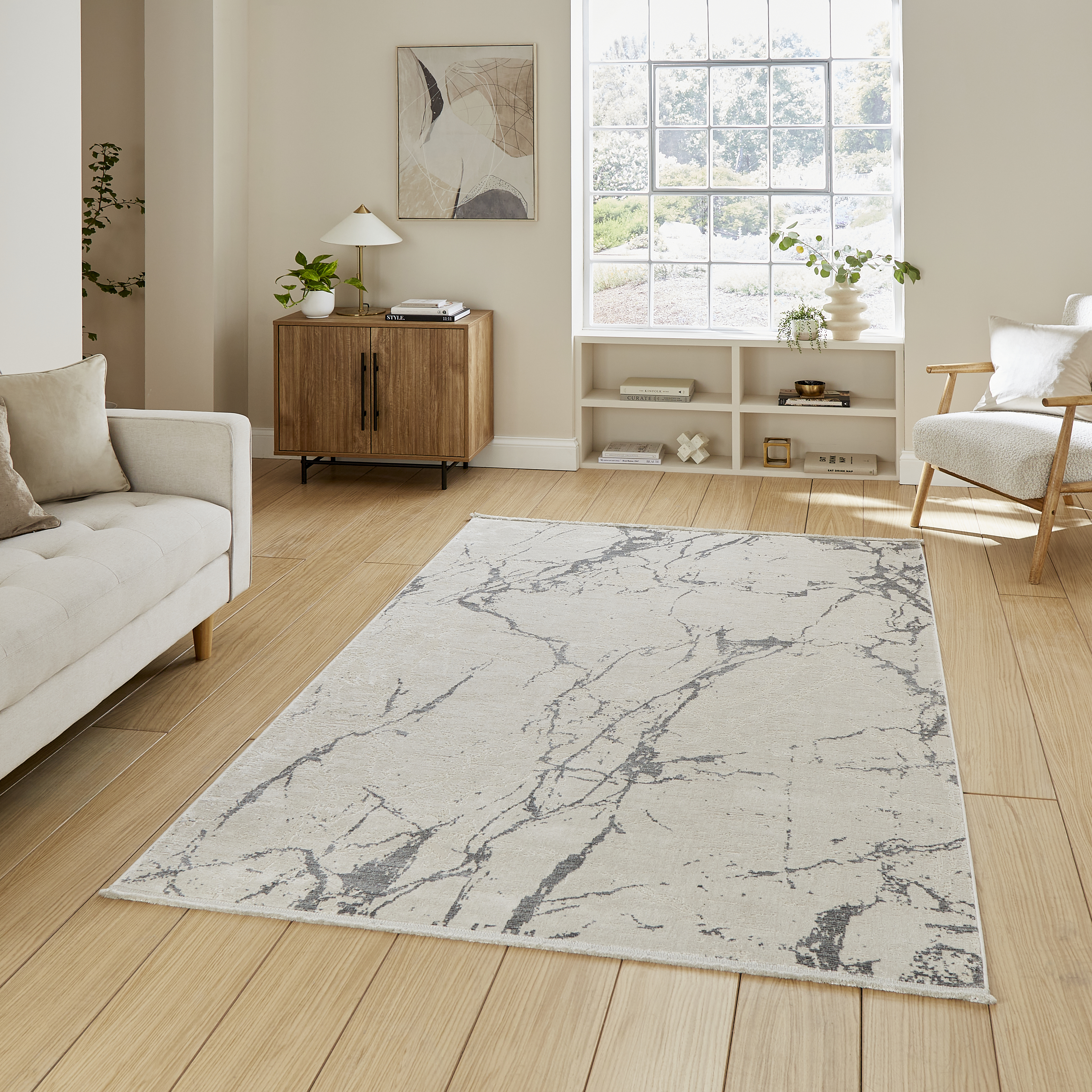 Mirage Mr15 Modern Abstract Marble Metallic Rugs In Grey