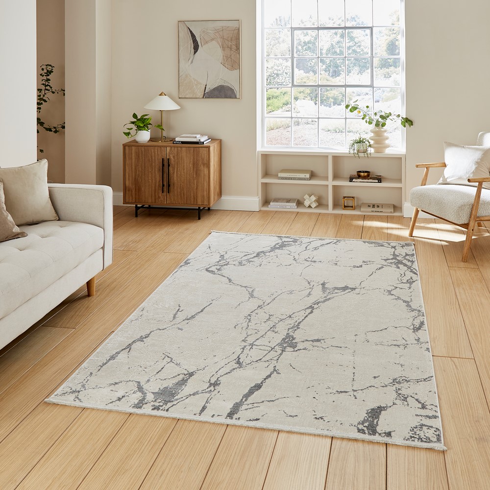 Mirage MR15 Modern Abstract Marble Metallic Rugs in Grey