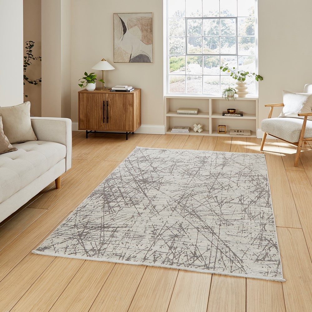 Mirage MR80 Modern Abstract Textured Metallic Rugs in Grey