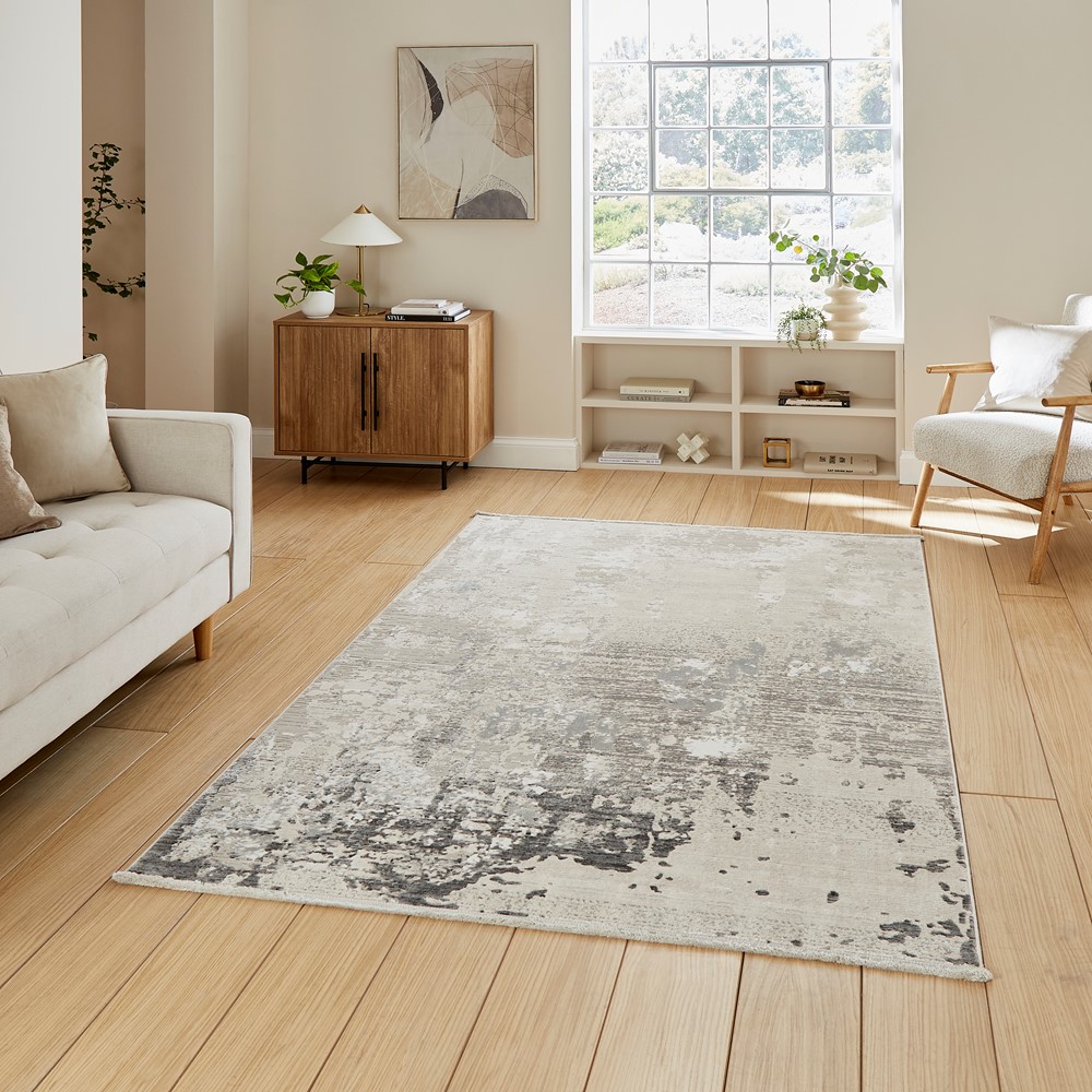 Mirage MR93 Modern Abstract Textured Metallic Rugs in Grey