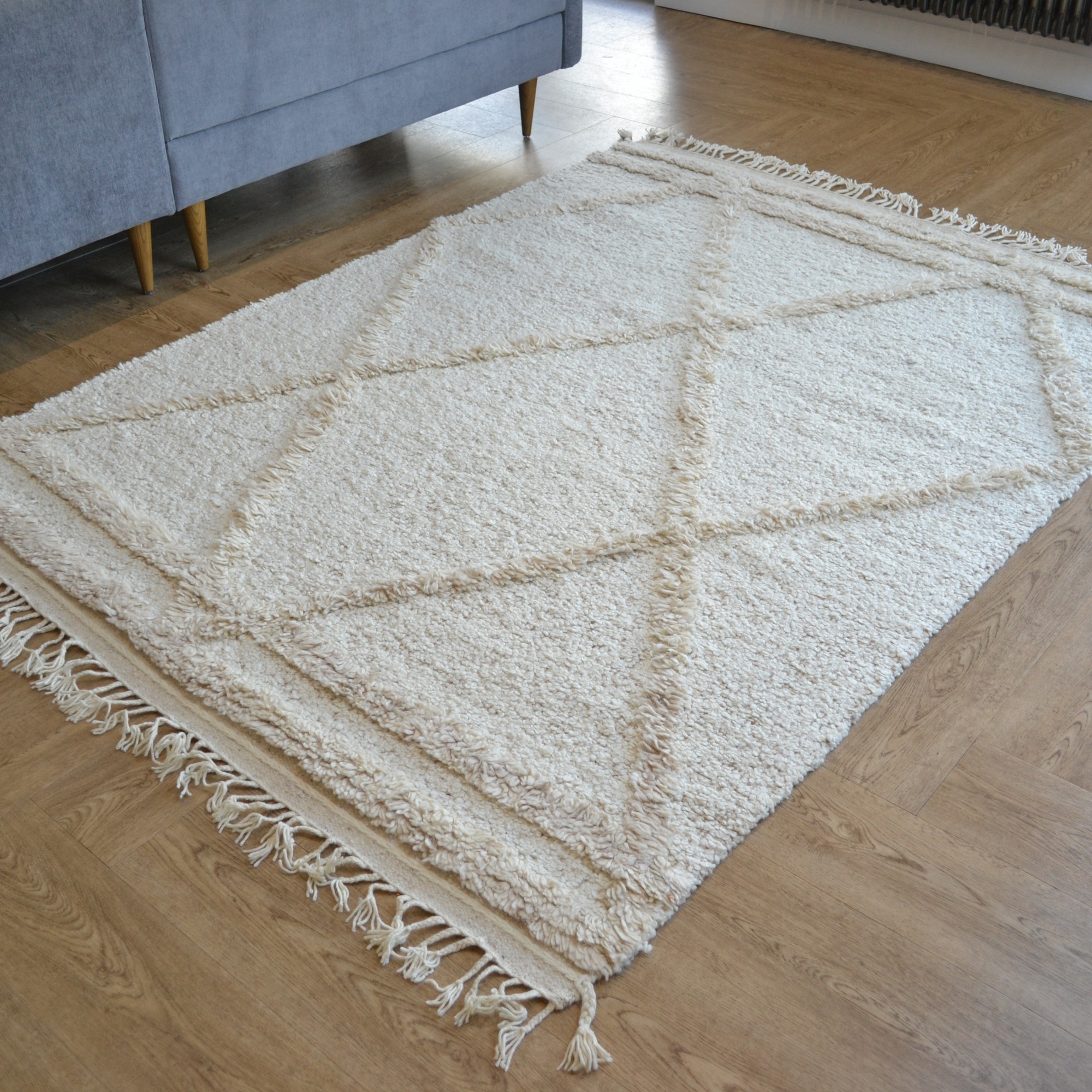 Malaga Textured Abstract Wool Rugs In Cream White