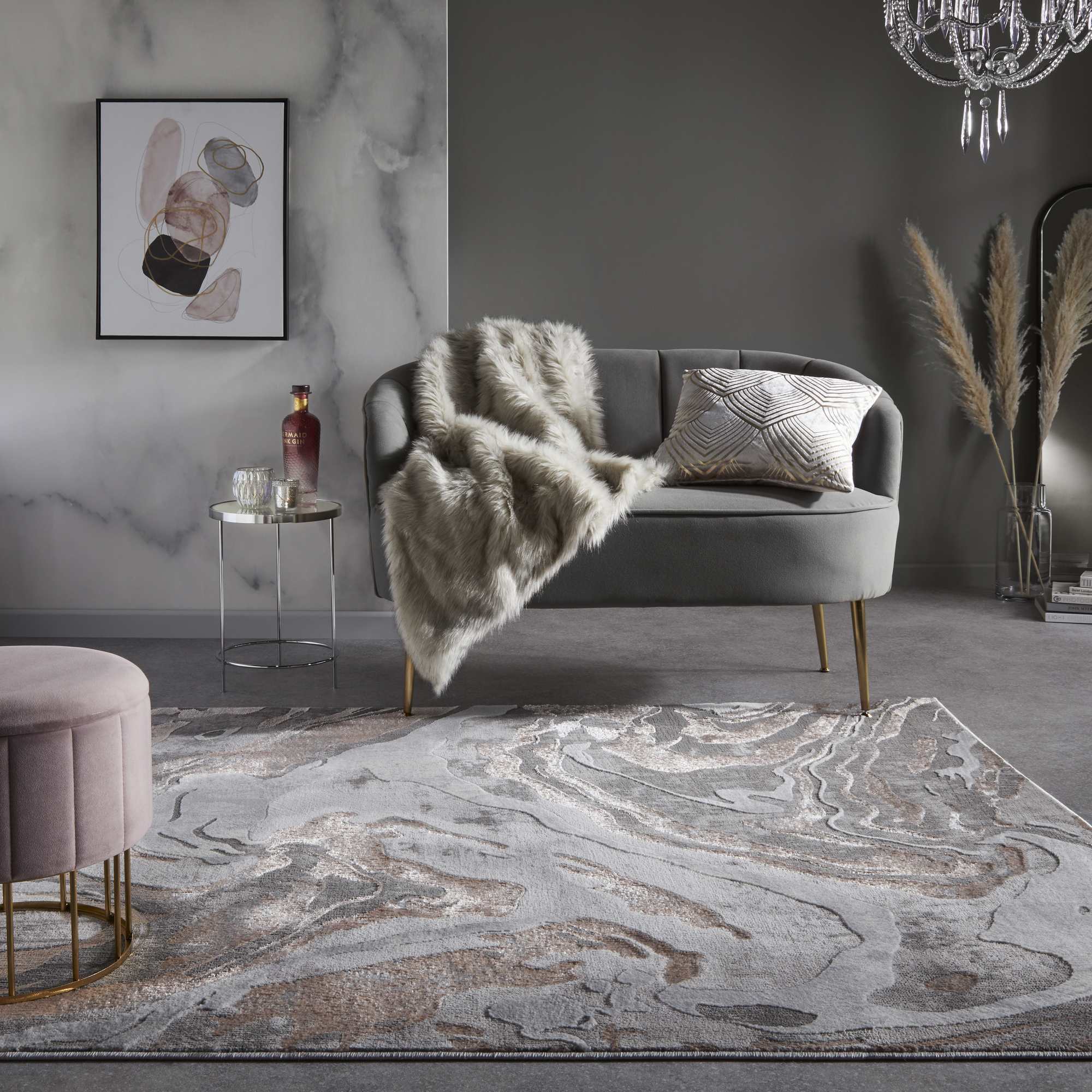 Marbled Modern Abstract Rugs In Blush Pink