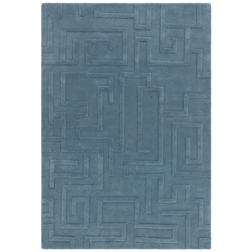 Maze Modern Classic Hand Tufted Wool Rugs in Teal Blue