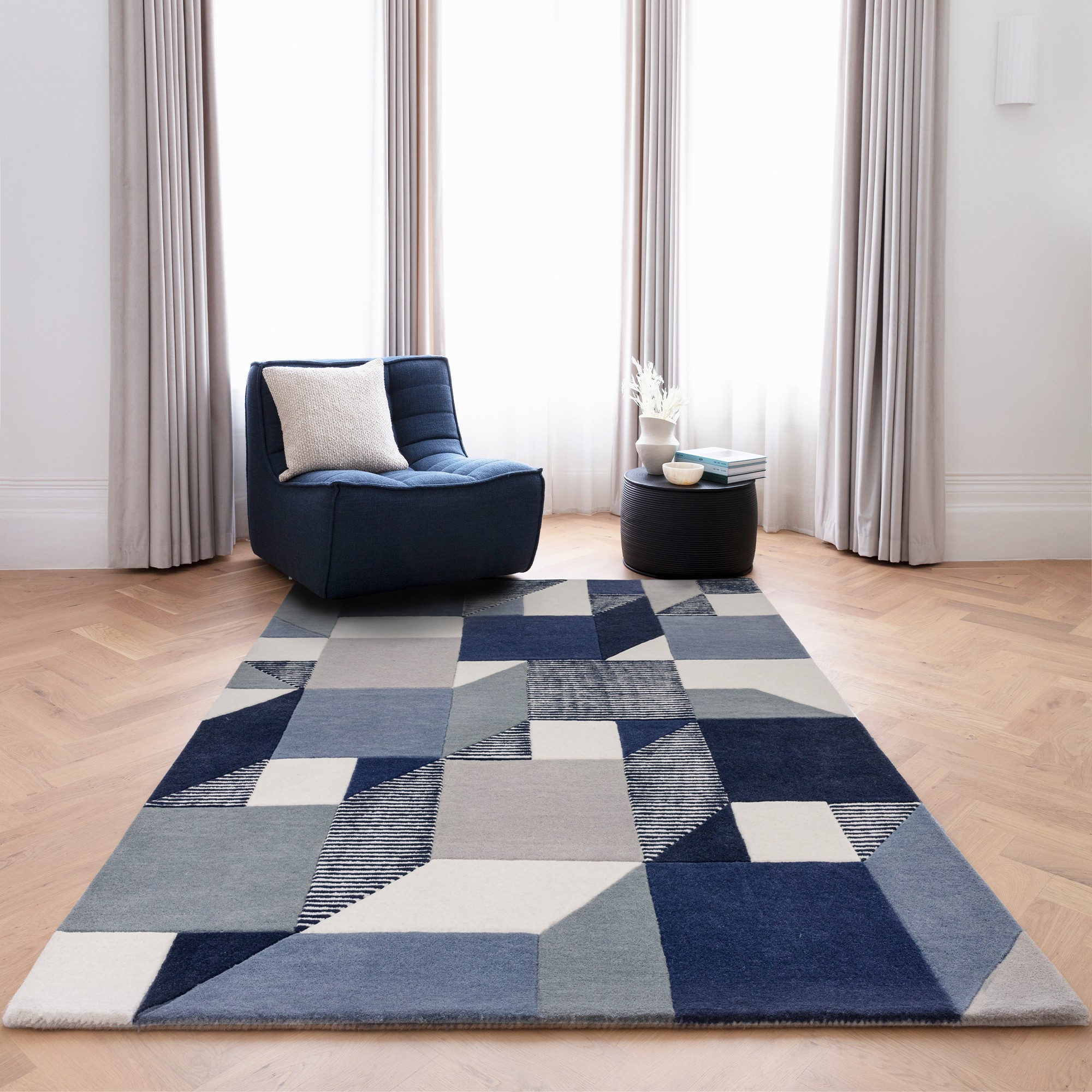 Matrix Memphis Max101 Wool Abstract Rugs In Blue