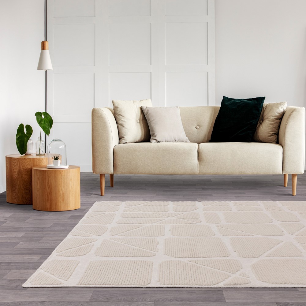 Freja Method Boho Textured Geometric Washable Rugs in Ivory White